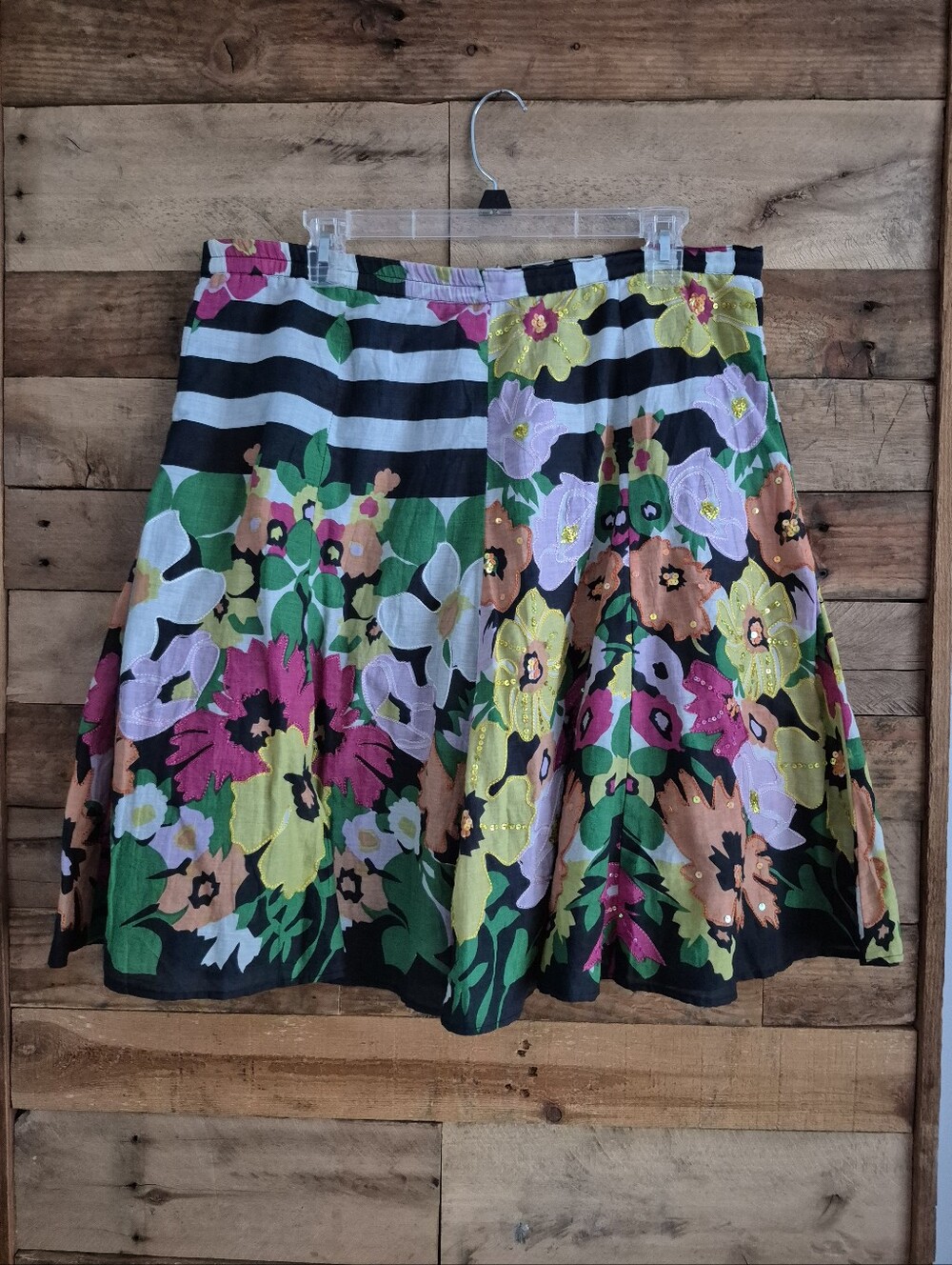 Life Style Mixed Print Skirt XL Stripe Floral Boho Day of the Dead Folk Festival